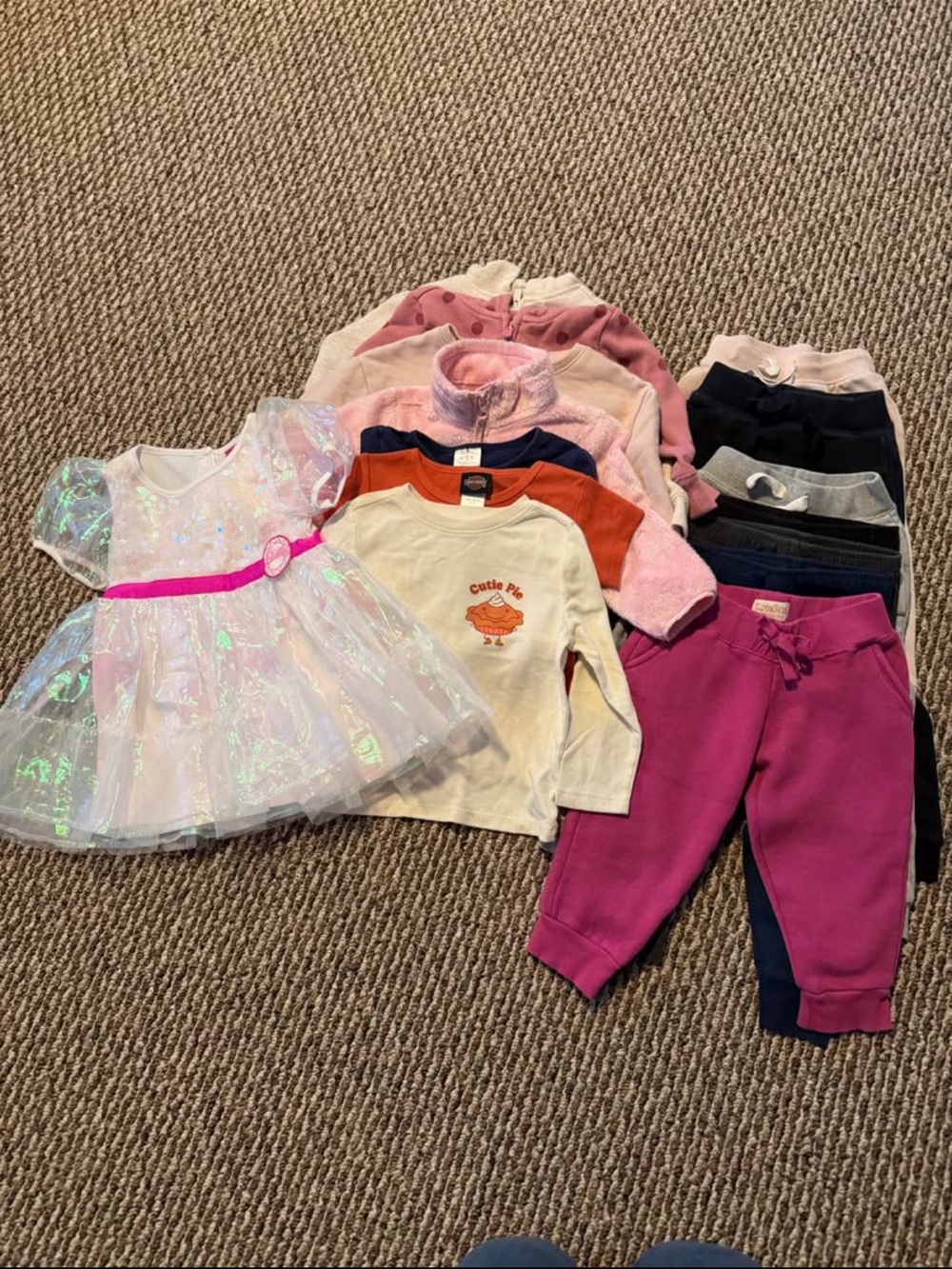 Girls Clothing Bundle with Sparkly Pink Dress and Magenta Joggers